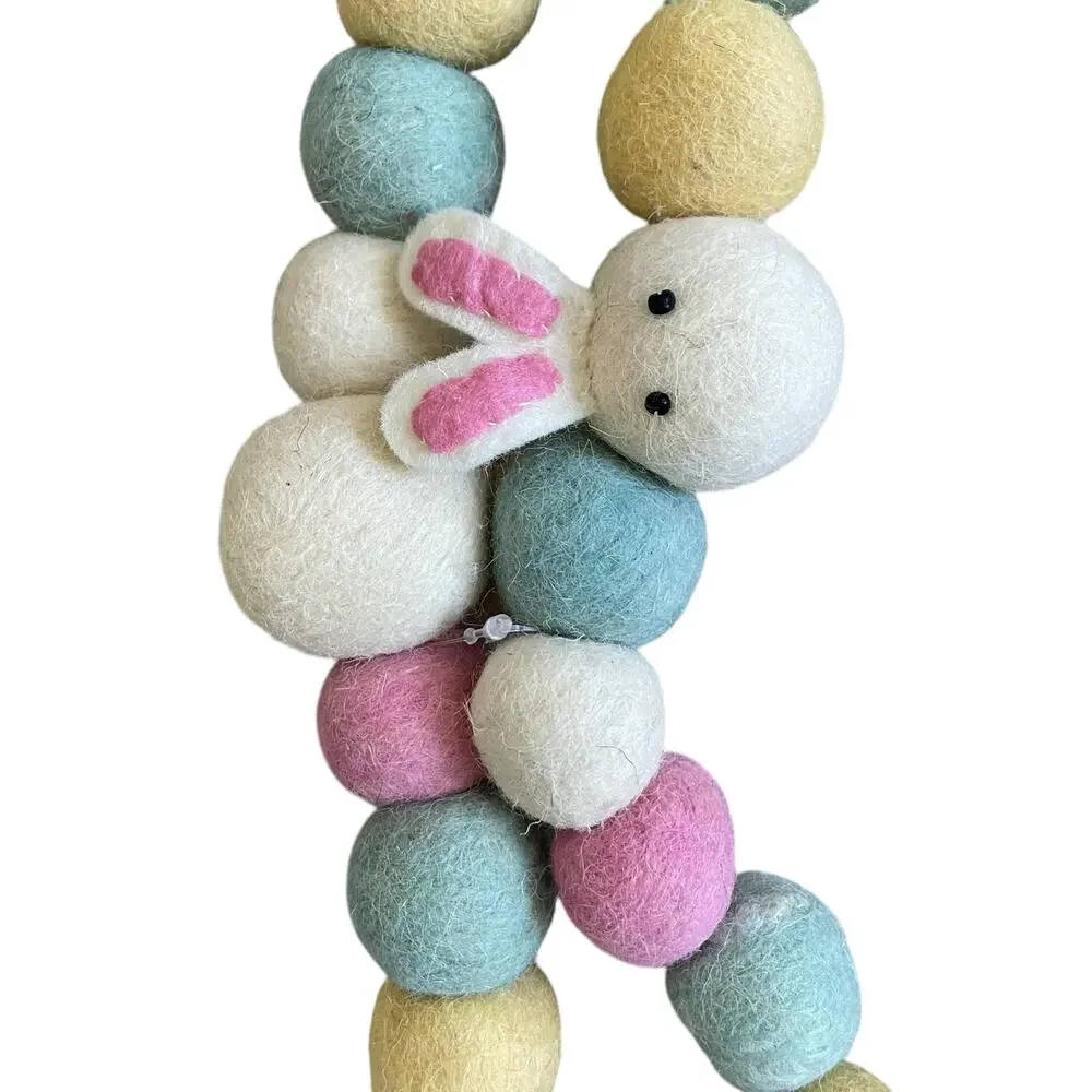 Begonia Market Felt Fabric Bunny & Pom Pom Easter Garland 6 ft Multicolor New